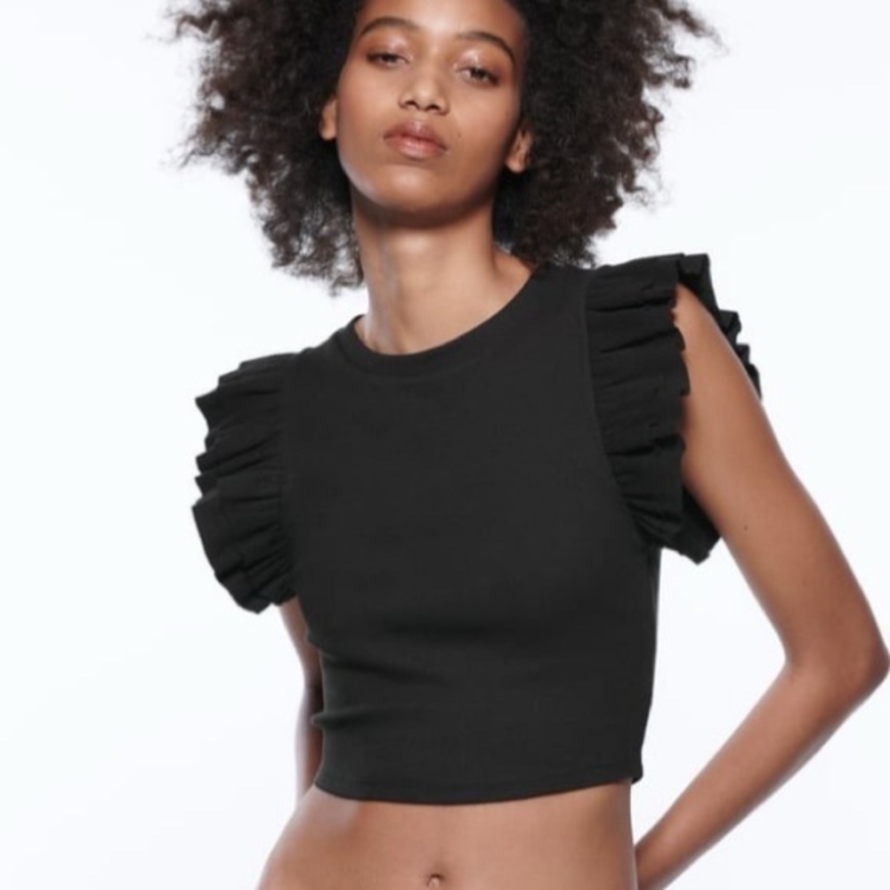 Zara Ruffle Sleeve Ribbed Tank Top
